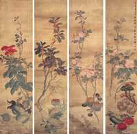 张兆祥 己亥（1899年）作 花卉 四屏